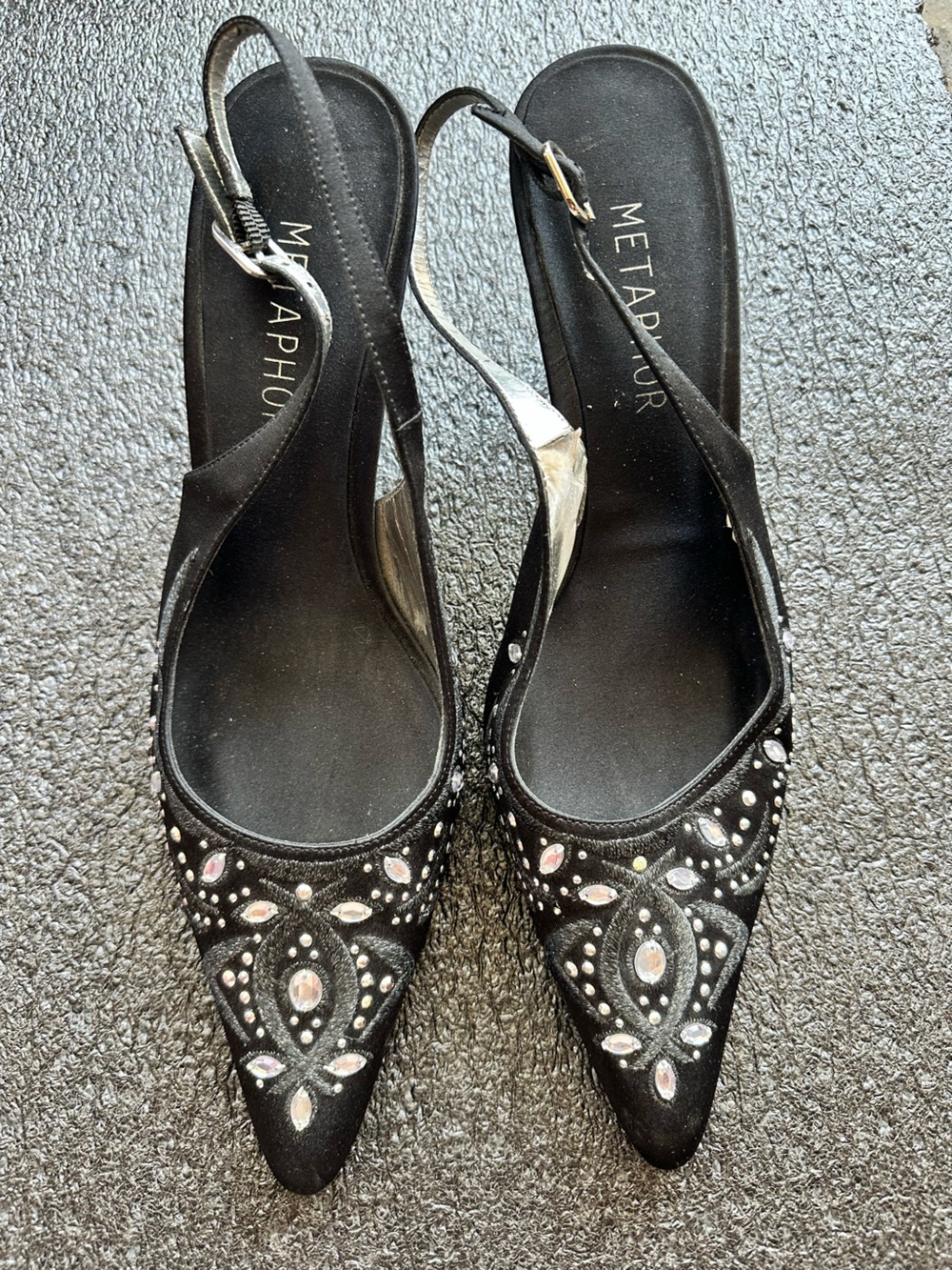 Black Embellished Slingback Flats - 8.5